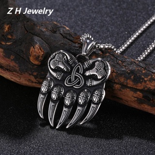 [Z H Jóias] Vintage Nordic Viking Bear Claw Hip Hop Pendant Moda Masculina E Feminina Colar De Aço Inoxidável Punk Party Rock Jewelry Acessórios