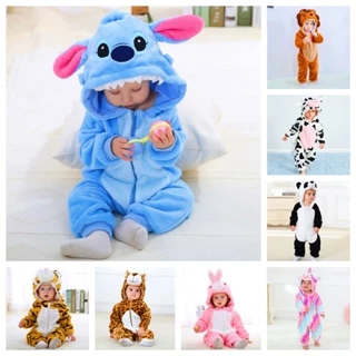 Kigurumi Bebê Bonitinho Recém-Nascido Romper One Piece Stitch Lion Panda Cow Rabbit Traje De Inverno Flanela Fato De Salto Macio