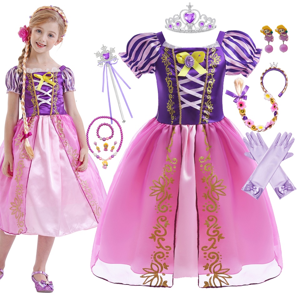 DYAA Menina Rapunzel Vestido Princesa Kids Tangled Cosplay Traje De Natal Fantasia De Carnaval Para Criancas