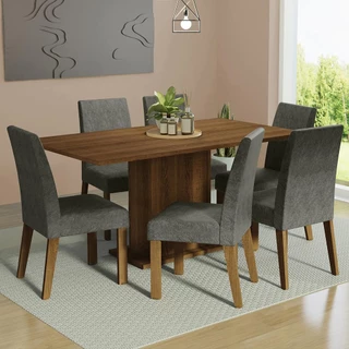 Conjunto Sala de Jantar Mesa Tampo de Madeira 6 Cadeiras Rustic/Silver Renata Madesa em Oferta na Shopee