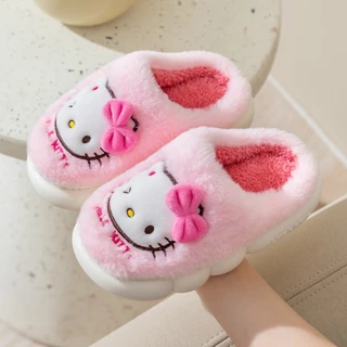Chinelos Kawaii Sanrio Hello Kitty, antiderrapante, quente, bonito dos desenhos animados, para casa, outono e inverno, meninas, chinelos de pelúcia, presentes para meninas