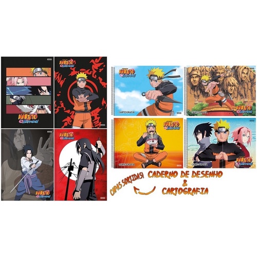Kit Combo 4 Cadernos De Desenho Naruto 60 Folhas 275mmX200mm em