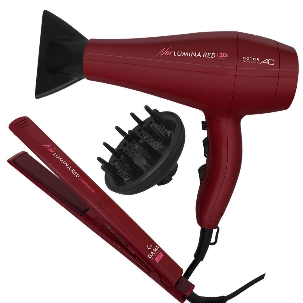 Kit Secador De Cabelo Com Difusor E Prancha New Lumina Red 3D 127V ...