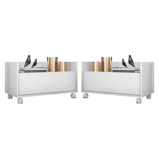 Kit com 2 Mesas de Cabeceira 60cm com Rodízios Multimóveis V3635