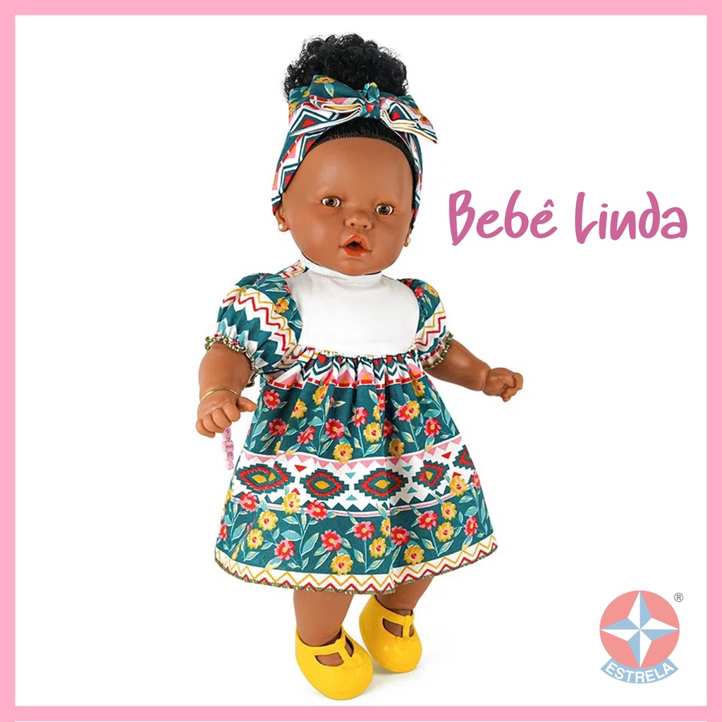 Boneca Linda Negra Com Chupeta e Sapatinho 45cm Estrela