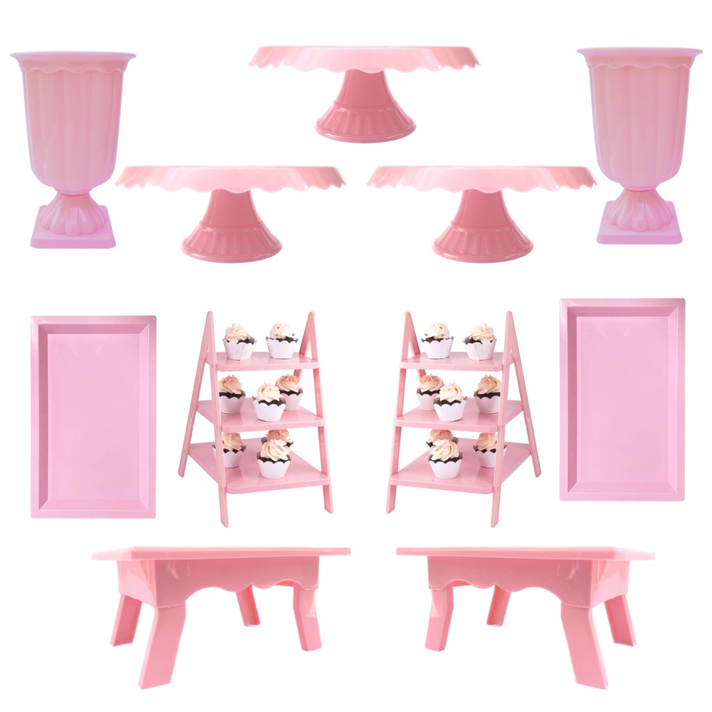 Kit Festa 11 PÇS: 3 Boleiras Slim + 2 Escadinha Porta Doces + 2 Mesinhas + 2 Vasos Decorativos Gregos + 2 Bandejas decoração festa Aniversário Ano Novo*******