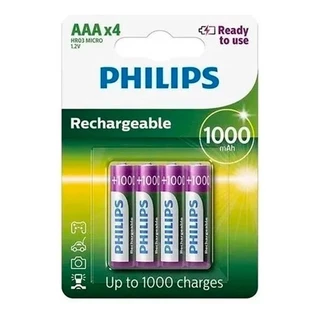 Pilha Recarregável Palito Aaa Philips 1000mah Com 4 Unidades