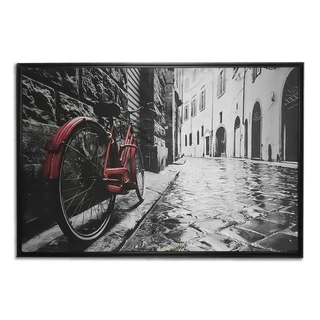 Quadro Decorativo Em Veludo Urbano Bicicleta Vermelha C/ Moldura Chanfrada 90x60 88 Athena
