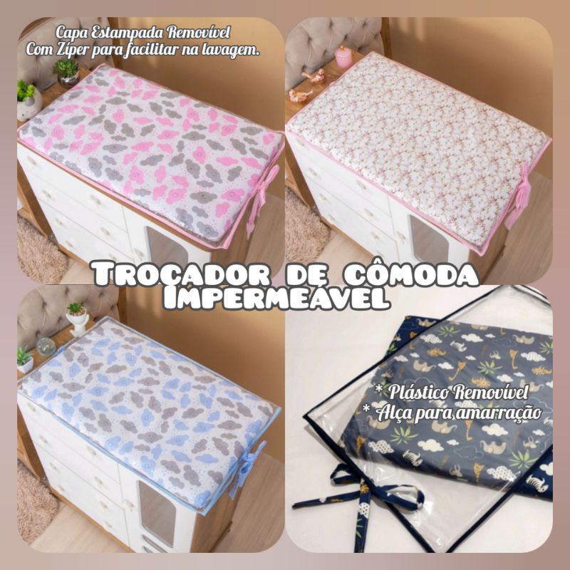 Trocador de Cômoda Plastificado Impermeável com alça de amarração Diversas Estampas.