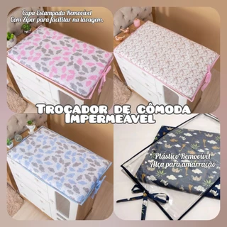 Trocador de Cômoda Plastificado Impermeável com alça de amarração Diversas Estampas.