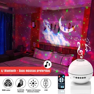 Abajur Luminária Projetor De Estrelas Galáxia Som Musica Led De Mesa Bluetooth Pen Drive