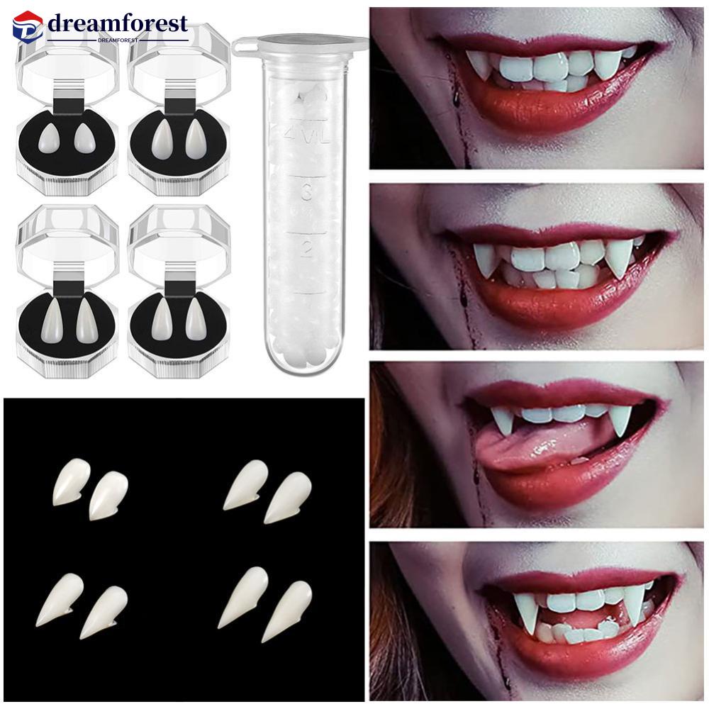 DREAMFOREST 1Pair Dentes De Vampiro Zumbi DIY Cosplay Adereços De Dentadura Sólida Cola Falsos Resina Para Decoração De Mascarada C4T3