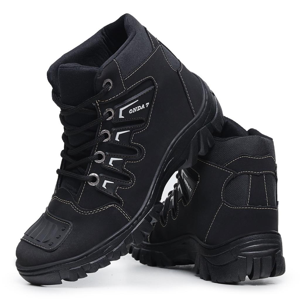 Bota Coturno Masculino Motociclista Militar Cano Médio - Motociata Preta