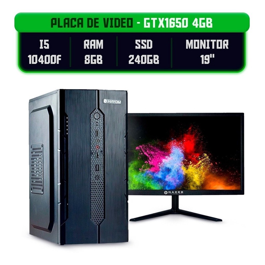 Cpu Completo I5 + Ram 8gb Ssd 240gb Gtx1650 4gb Monitor 19