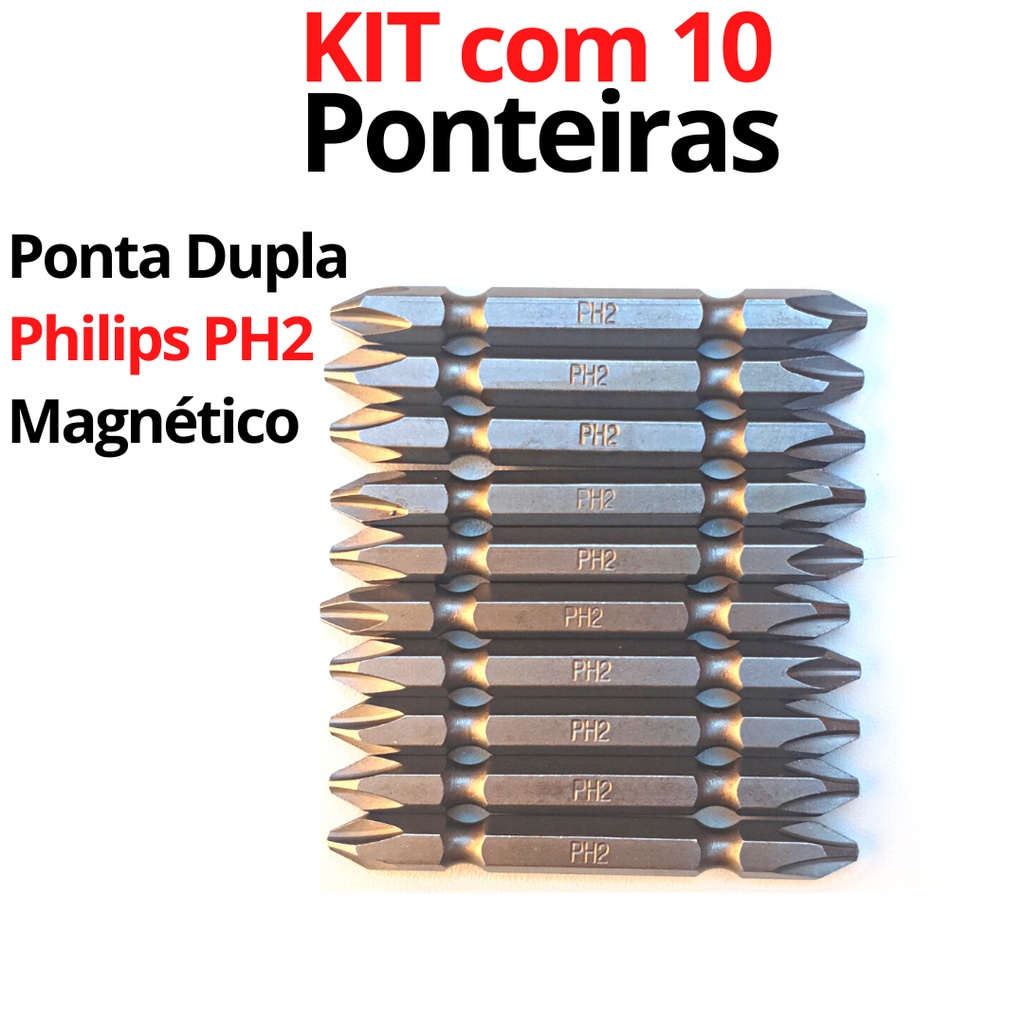 Kit Ponteira Bits PH2 Imantado 10 pçs Jogo Bits Ponteira Philips Magnético
