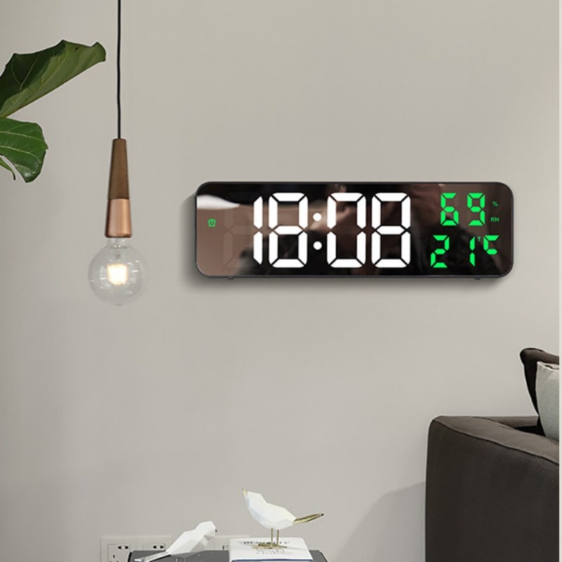 Relógio Eletrônico LED De Parede Digital De 9 Polegadas Grande Mostrador De Temperatura E Umidade De Modo Noturno De Mesa 12/24H
