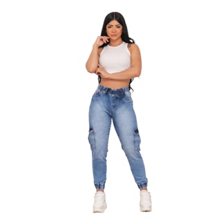 Calça Jeans Jogger Feminina Cintura Alta