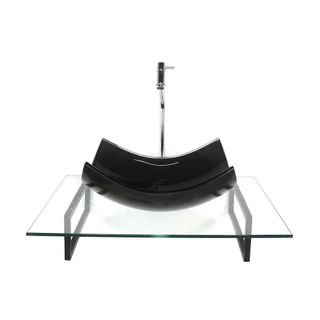 KIT CUBA DE VIDRO RETANGULAR CURVADA GRAFITE COM TAMPO 60CM INCOLOR E SUPORTE TORNEIRA VALVULA