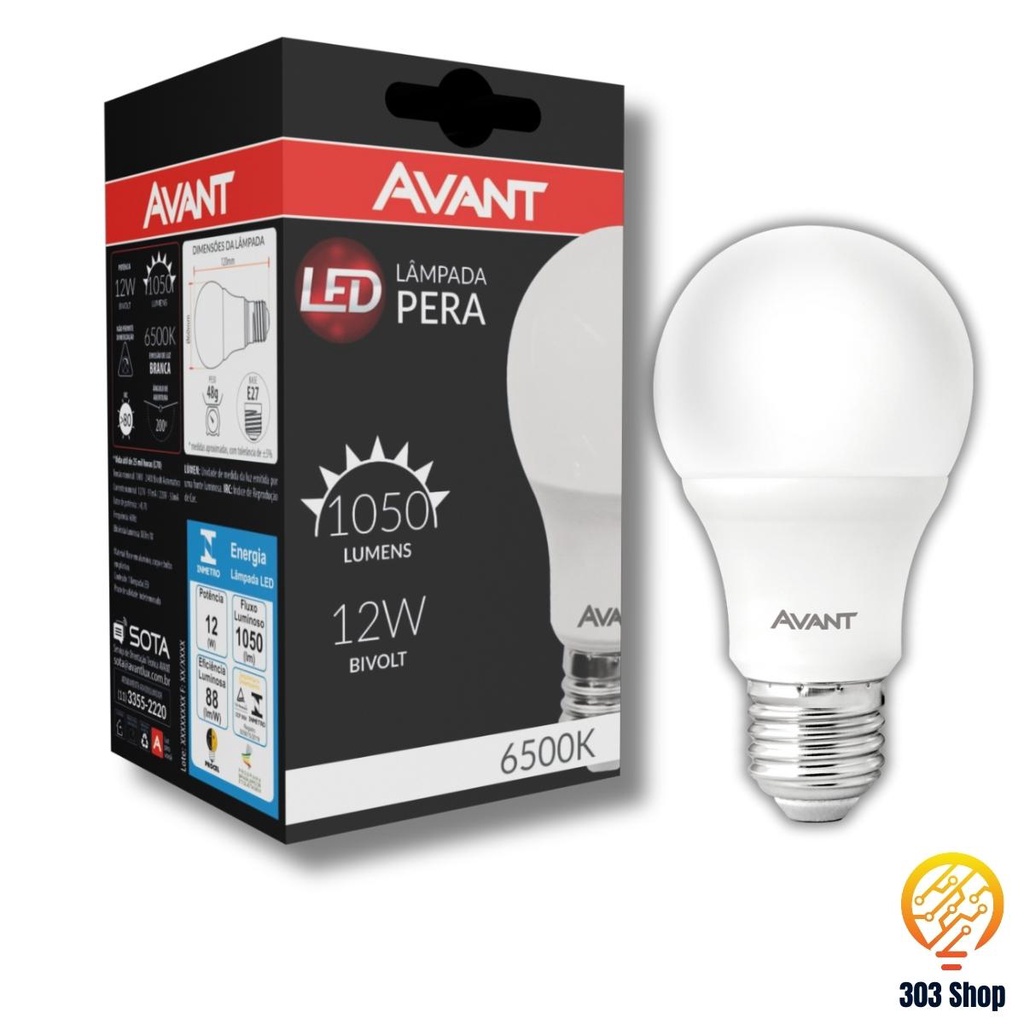 Lampada Led Pera Avant E27 12W Bivolt 6500K Luz Branca