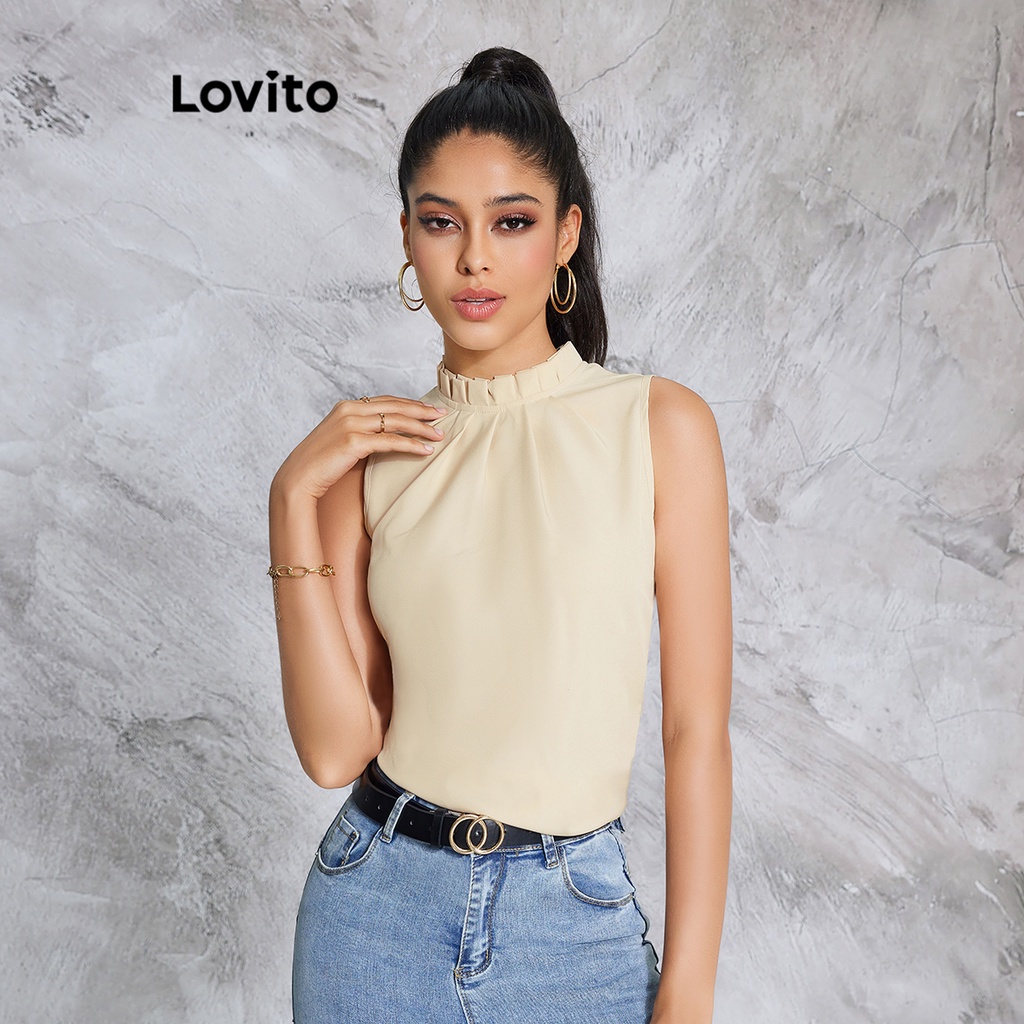 Lovito Blusa Feminina Elegante Com Botões E Babados Lisos LBE02041 (Damasco)