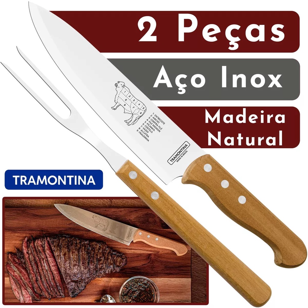 Jogo Garfo E Faca Para Churrasco Tramontina 2 Peças - Mec G Store