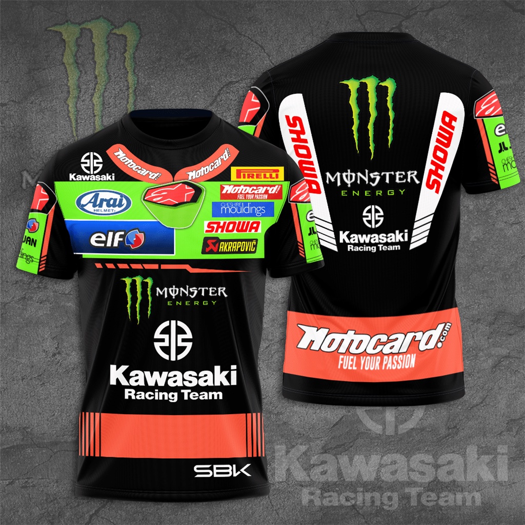 Kawasaki Motorcycle Racing Team 3D Print Men Summer Tshirts Short