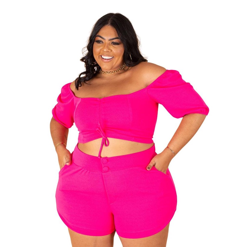 Conjunto Plus Size Camisa e Pantalona Pink