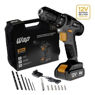 Parafusadeira Impacto Bateria 12v 10mm Maleta 13 Peças Wap