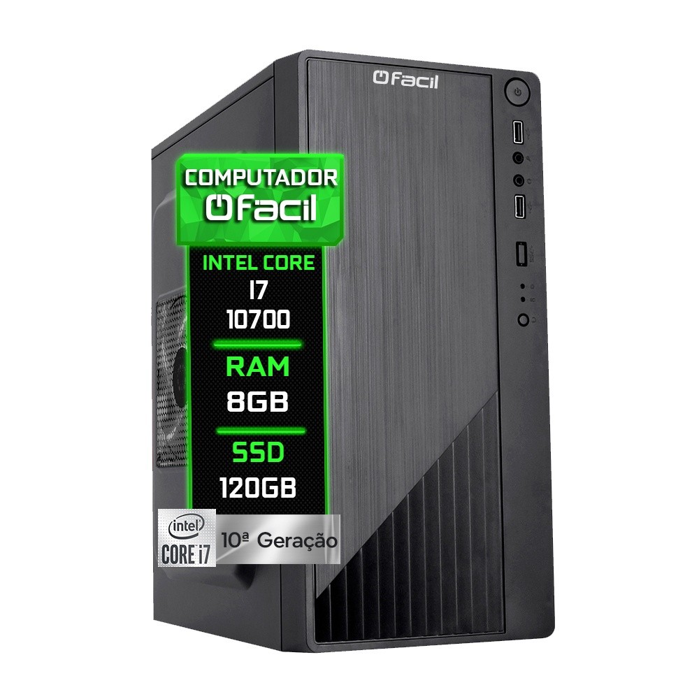 Computador Fácil Intel Core i7 10700 (10ª Geração) 8GB DDR4 SSD 120GB