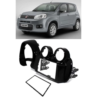 Moldura De Painel 2 Din Fiat Novo Uno 2012 2013 2014 Black Piano