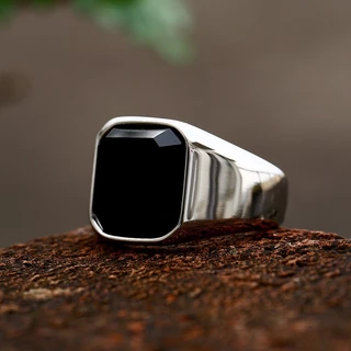 Punk Vintage Prata Titânio Aço Pedra Preta Zircônio Anéis De Cristal Para Acessórios De Moda Masculina