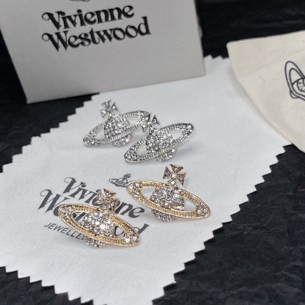 Brincos Vivienne Westwood Saturno Clássico de Diamante Completo