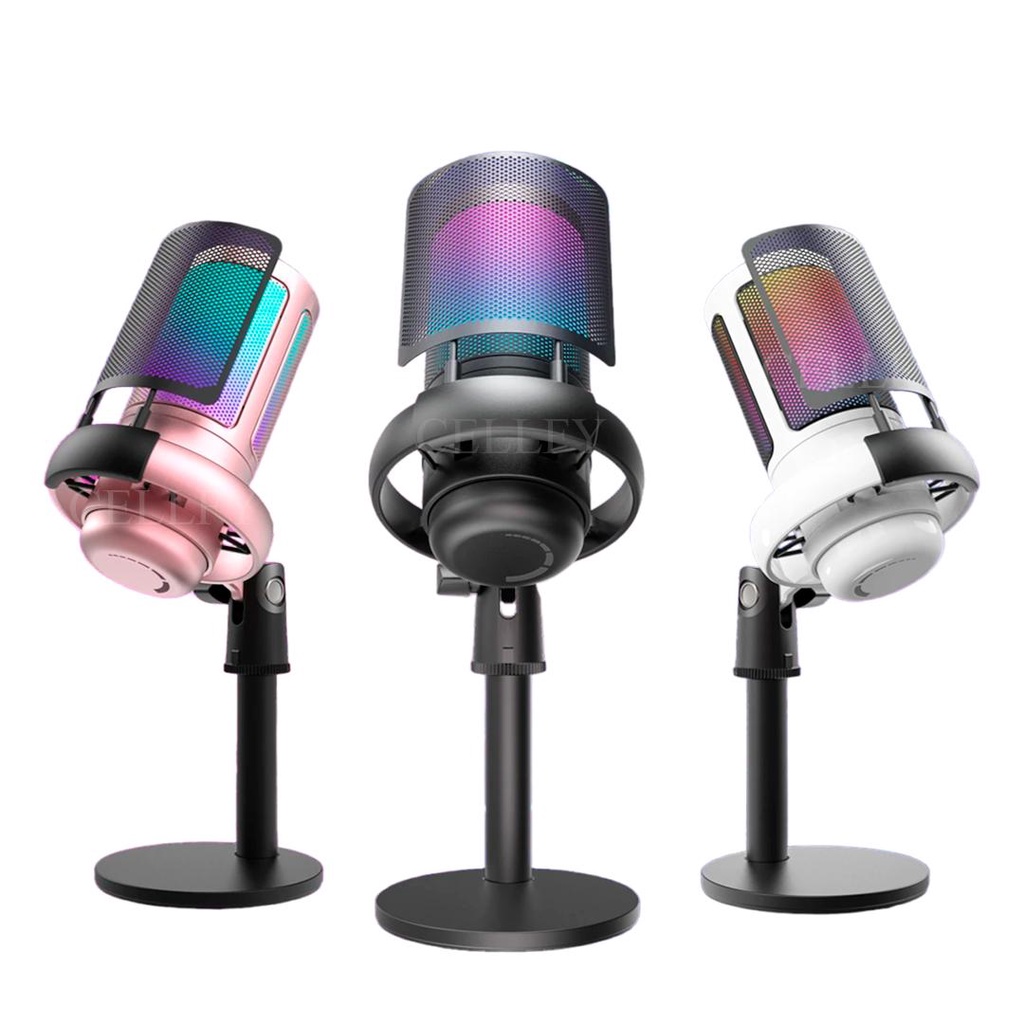 Microfone Condensador p Computador Gamer Ao vivo Luz RGB USB | Shopee Brasil