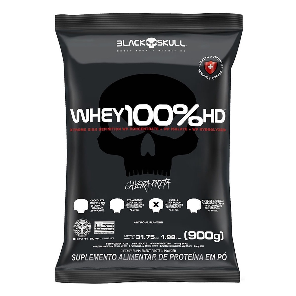 Suplemento em Pó Black Skull Whey 100% HD – 3w 900g Refil – Sabor Chocolate – C/ Nota fiscal