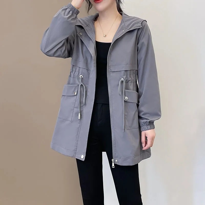 Trench coat store feminino com capuz