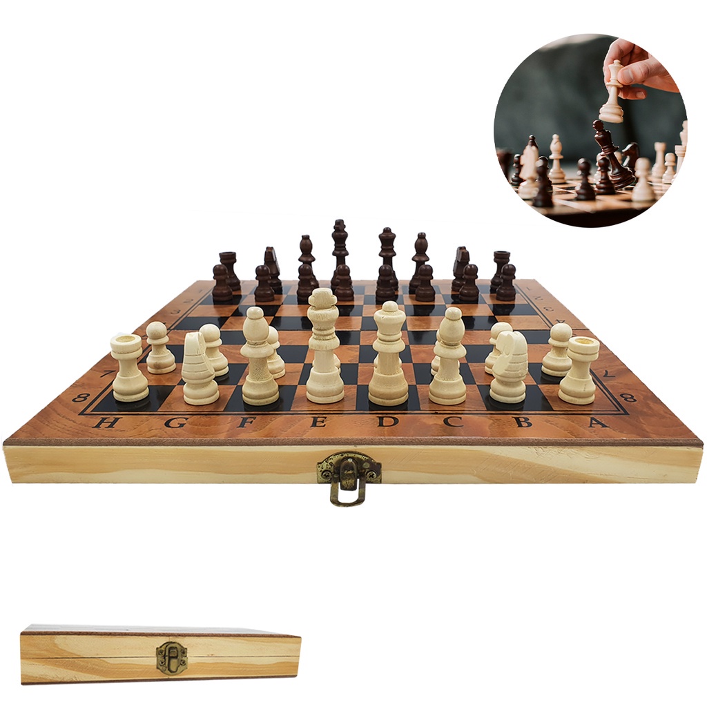 HUIOP Conjunto de tabuleiro de xadrez de madeira Jogo de xadrez  internacional de 15 polegadas Tabuleiro de xadrez dobrável com peças de  xadrez artesanais e slots de armazenamento para crianças e adult