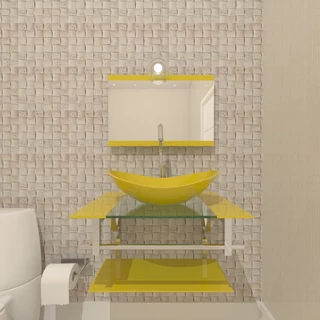Gabinete de Vidro Banheiro 60cm Inox Amarelo