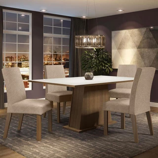 Conjunto Sala de Jantar Madesa Flavia Mesa Tampo de Madeira com 4 Cadeiras - Rustic/Branco/Imperial em Oferta na Shopee
