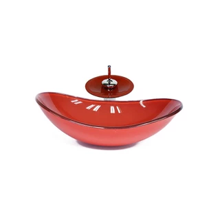 CUBA DE VIDRO OVAL 55CM VERMELHO FERRARI VALVULA TORNEIRA CASCATA