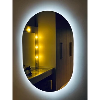 Espelho orgânico OVAL Grande com Led À PILHA 70x50cm
