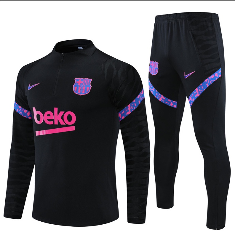 Camisa De Time Barcelona preto halfzip mangas compridas de alta qualidade de manga comprida treino de futebol A