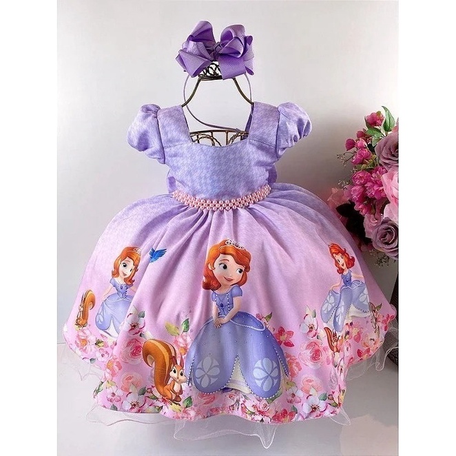 Vestido Princesa Sofia Fantasia Luxo Infantil +tiara E Luva