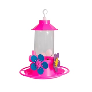 Bebedouro Para Beija-Flor Luxo Chapéu Com Poleiro Jel Plast Rosa 250ml