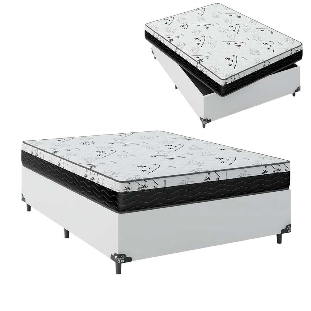 Cama Box Casal + Colchão D33 One Face - Couro Branco