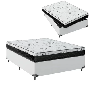 Cama Box Casal + Colchão D33 One Face - Couro Branco
