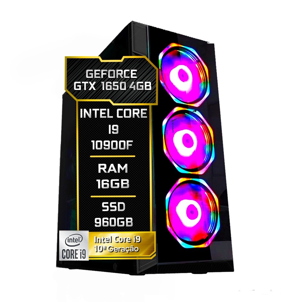 PC Gamer Fácil Intel Core i9 10900F (10ª Geração) 16GB DDR4 3000MHz GTX 1650 4GB SSD 960GB - Fonte 750w