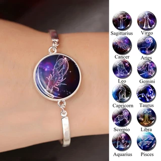 Novo 2023 12 Zodíaco Sinais Cúpula Vidro Constelações Prata Cor Pulseira Moda Jóias Mulheres Áries Câncer Libra Leo Virgo Aniversário Presente 5/26