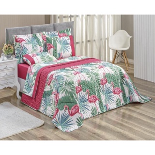 Colcha Cobre Leito Naturale casal Queen 03 Pcs Micropercal 200Fios Matelado Estampado Dupla Face