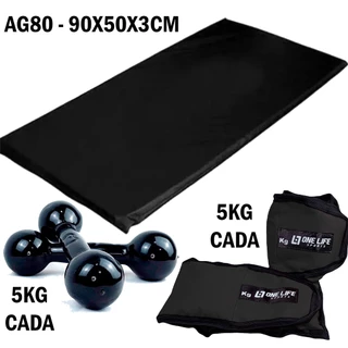 Kit Treino Profissional - Colchonete AG80 + Tornozeleira 5kg +Halter 5kg