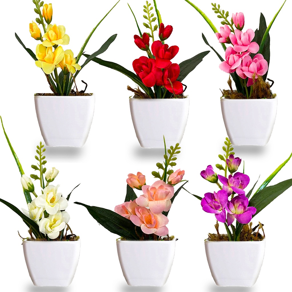 KIT 6 Arranjos Orquidea Artificial Cetim Enfeite Colorido